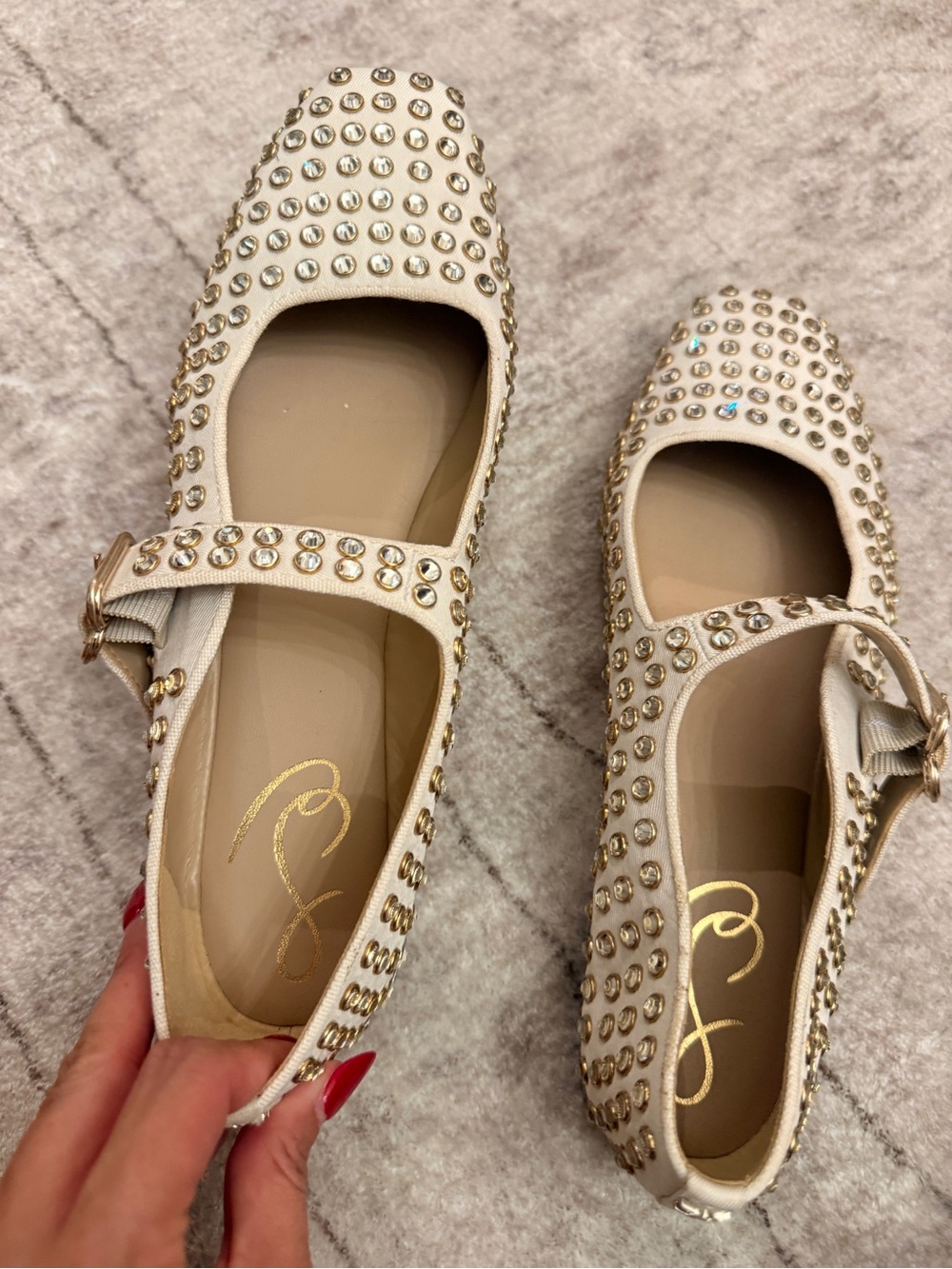 Sam Edelman Ivory Rhinestone Mary Jane Flats - Picture 10 of 10